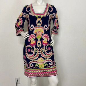 Laundry By Shelli Segal Bohemian Floral Paisley Square Neck Retro Dress Size 6